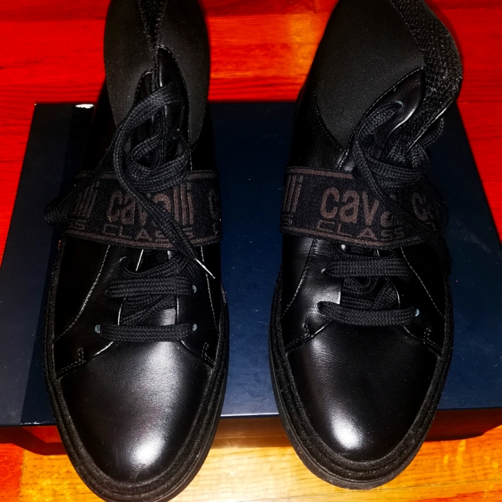 Roberto Cavalli black leather sneakers